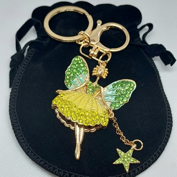 Colorful Fairy Keychain Bag Charm With Velvet Bag~Green/Yellow - Picture 1 of 3